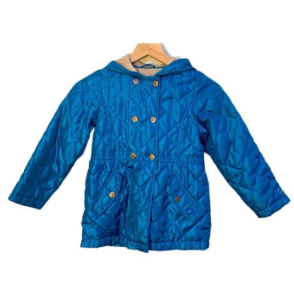 London Fog Hooded Jacket Girls 6X Aqua Quilted Fleece Full Zip & Snaps Pockets. - Picture 1 of 15